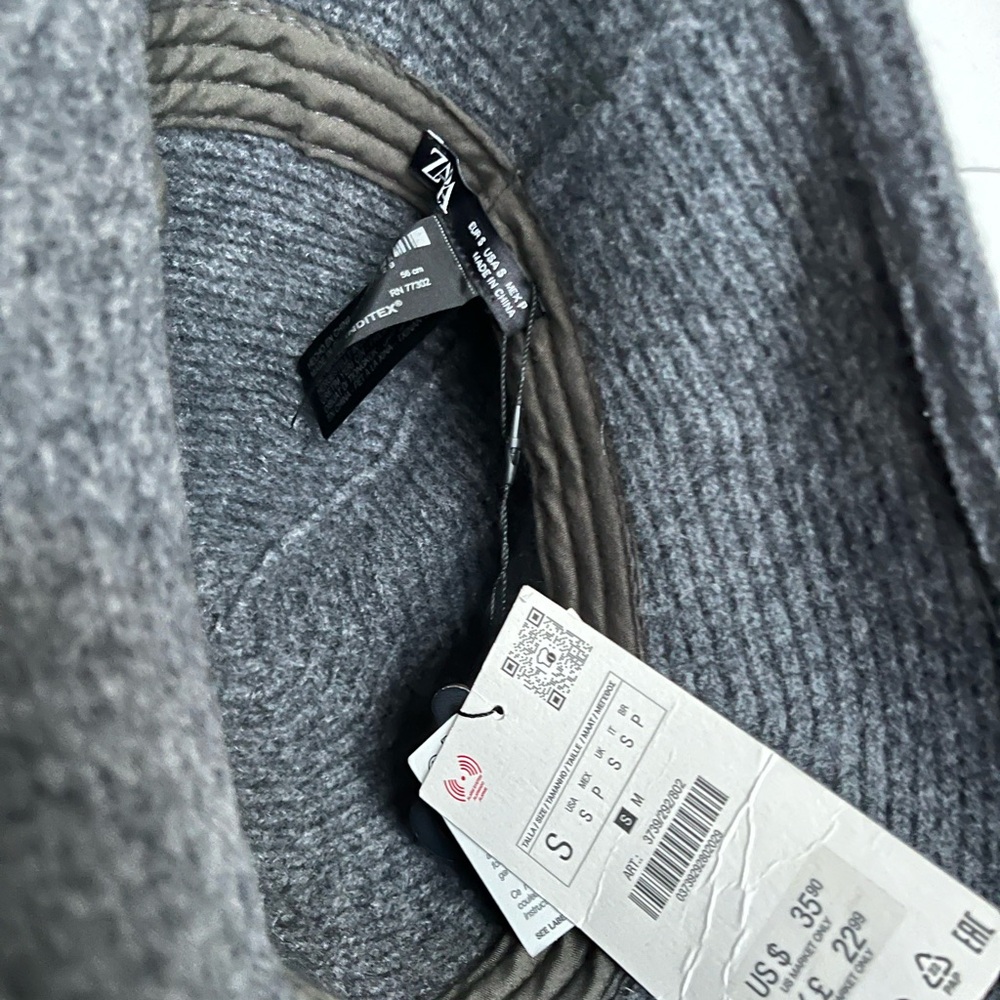 ZARA NWT Gray Charcoal Wool Ribbed Knit Hat size S - Picture 3 of 4